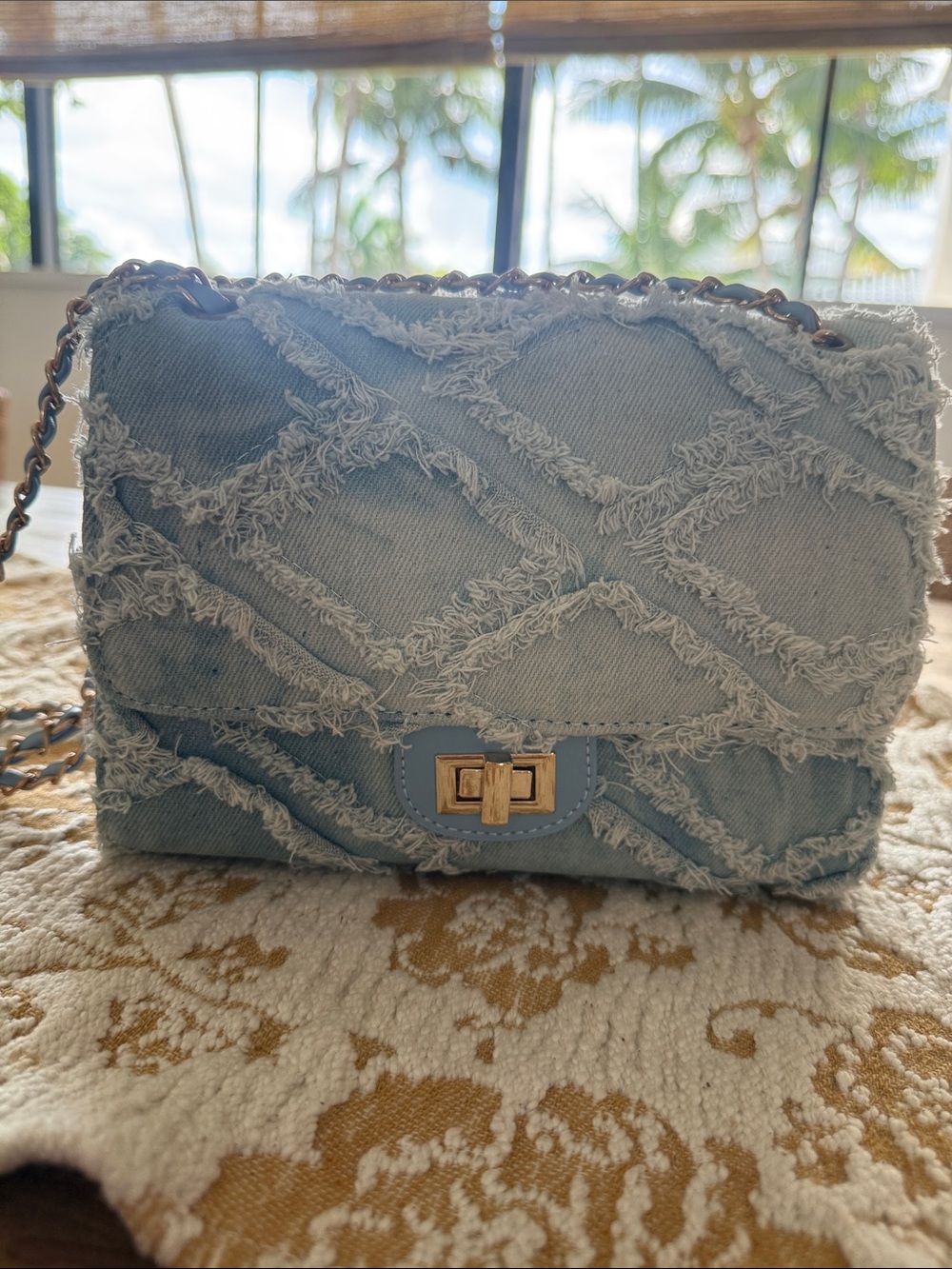 Frayed Denim  Bag in Light Blue